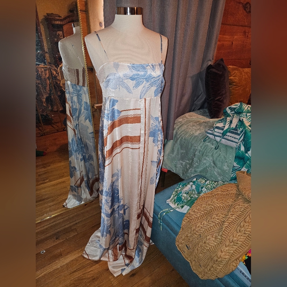 Floral Maxi Dress with Stripes
